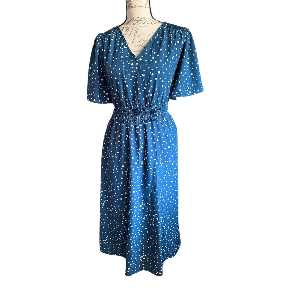 Bloomchic Blue White Polka Dot Midi Dress NWOT Size 14/16